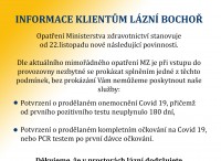 Od 22. 11. 2021 Platí pro vstup do lázní pravidla dle nařízení MZ